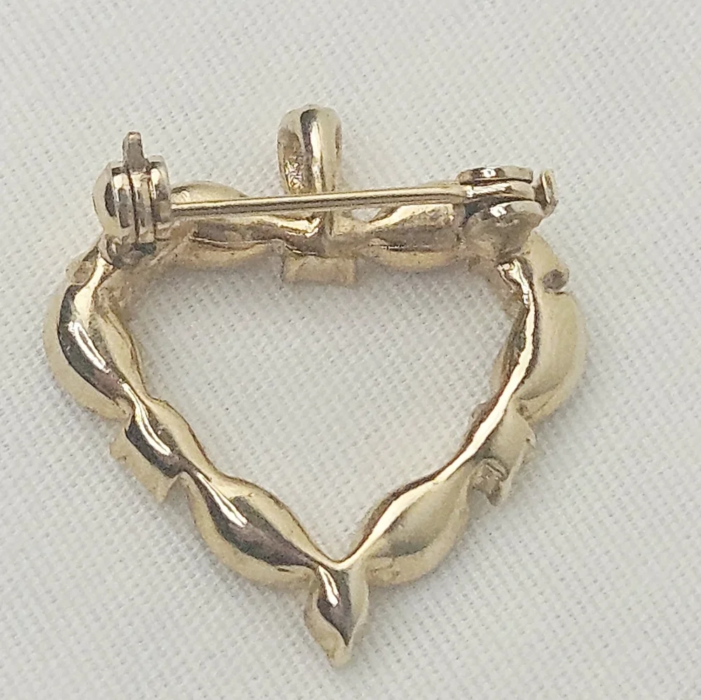 Vintage Heart Brooch Pendant Purple Rhinestone Gold Tone Convertible Pin